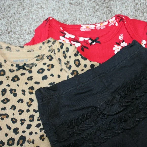 Carter's Baby Girl Leopard Floral 3pc Outfit Set Size NB Newborn Clothes NWT - Picture 4 of 4